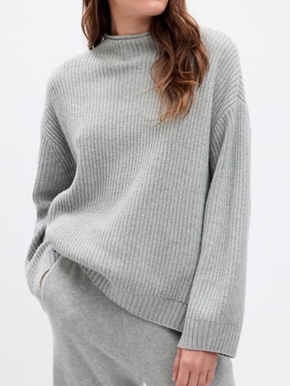 GAP Cashsoft Funnel Neck Oversized Sweater Grey Small Ribbed Knit Minimalist